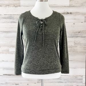 Hippie Rose Juniors Lace-Up Knit Top Green Size L
